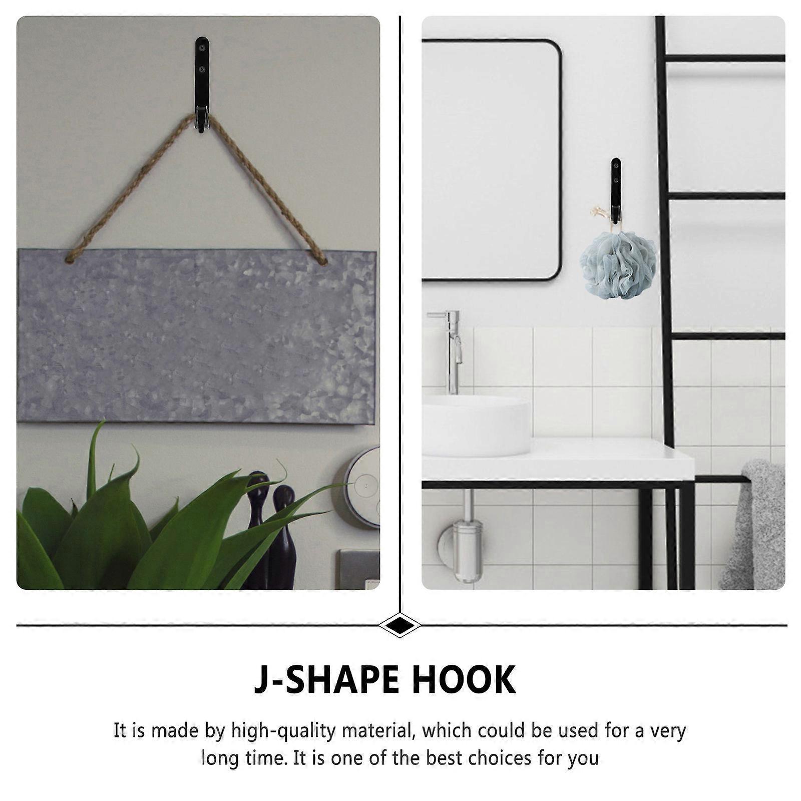 10pcs Home J Shape Hanging Hooks Iron Simple Hanger Bag Hooks with Screws