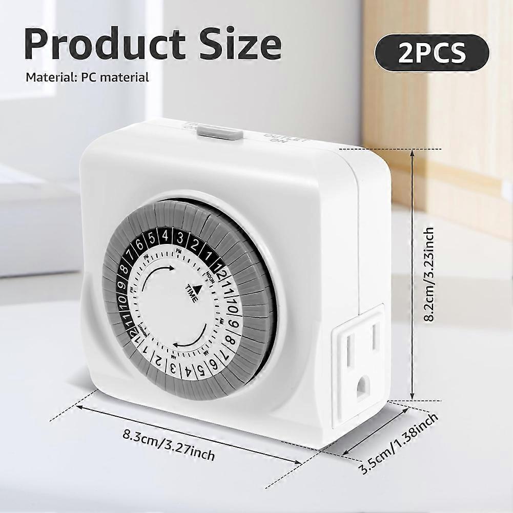 Indoor Mechanical Outlet Timer, 3Prong Timer for Electrical Outlets Indoor with 2 Outlets, 24 Hour US Plug Light Timer