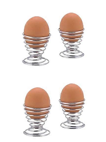 4 Pack Stainless Steel Egg Cups with Stable Spring Coil Design for Soft and Hard Boiled Eggs, Dishwasher Safe