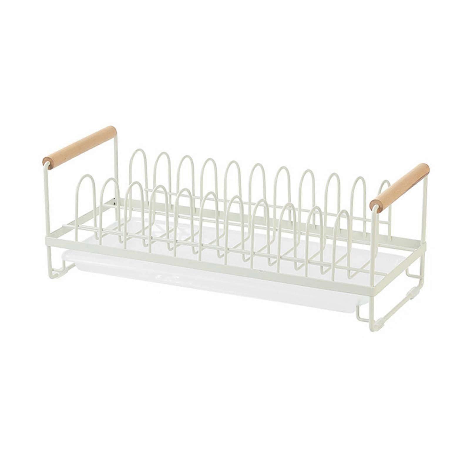 Dish Drying Rack with Drip Tray, SpaceSaving Over Sink Dish Organizer for Plates and Bowls, White