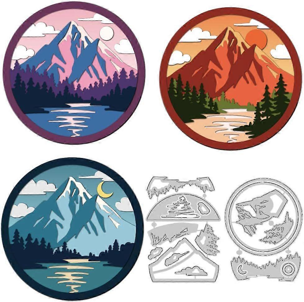 Circular Forest Mountain View Die Cuts Card Making Carbon Steel Cutting Dies Layered Cuts Stencils Scrapbooking Embossing Template for Greeting Cards 