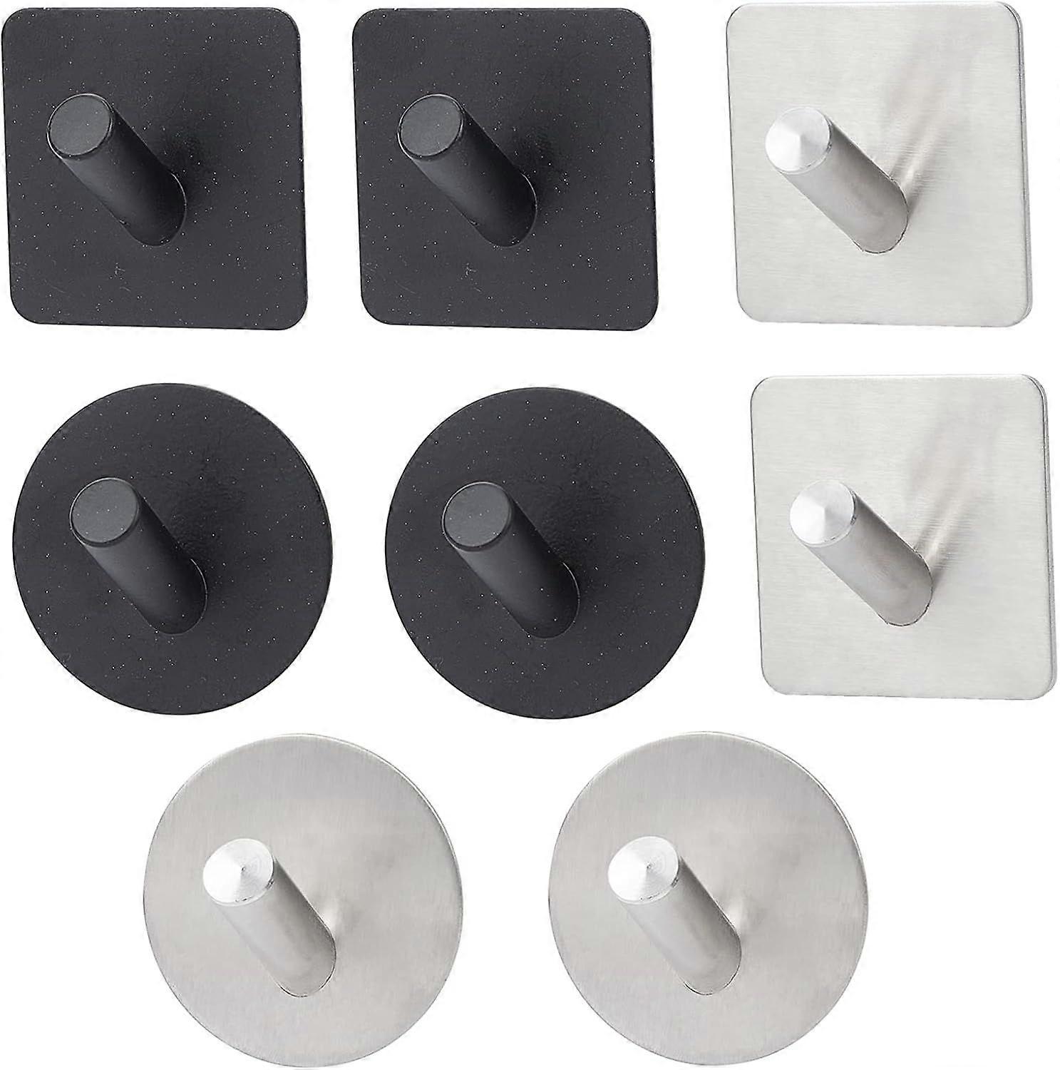 8 Pcs Wall Mounted Adhesive Hooks 2 Styles 304 Stainless Steel Towel Waterproof Hooks Square Flat Round Bath Towel Hooks for Bathroom Kitchen