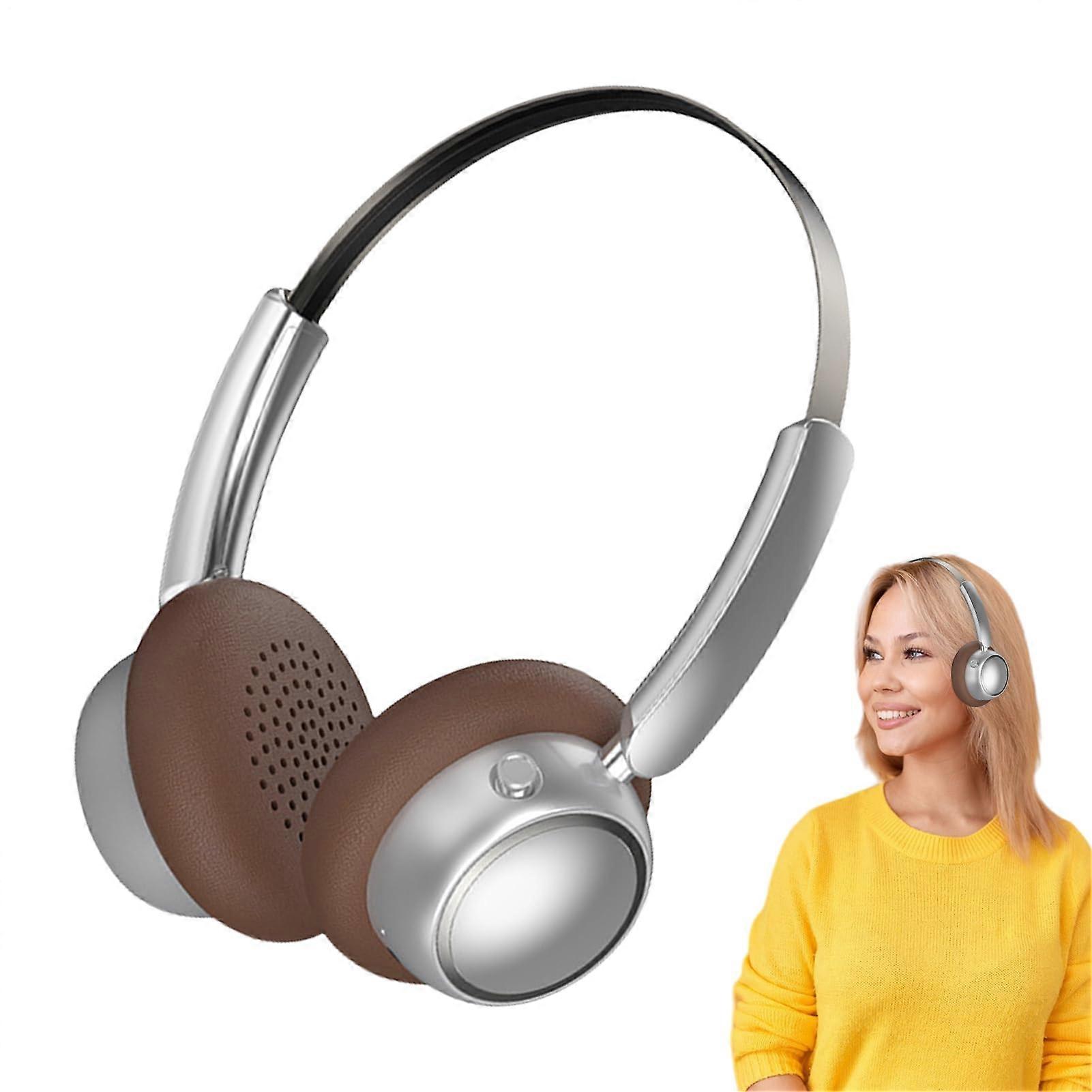 Wireless Headset OverEar NoiseCanceling Brown Retro Design For Video Watching Running Working