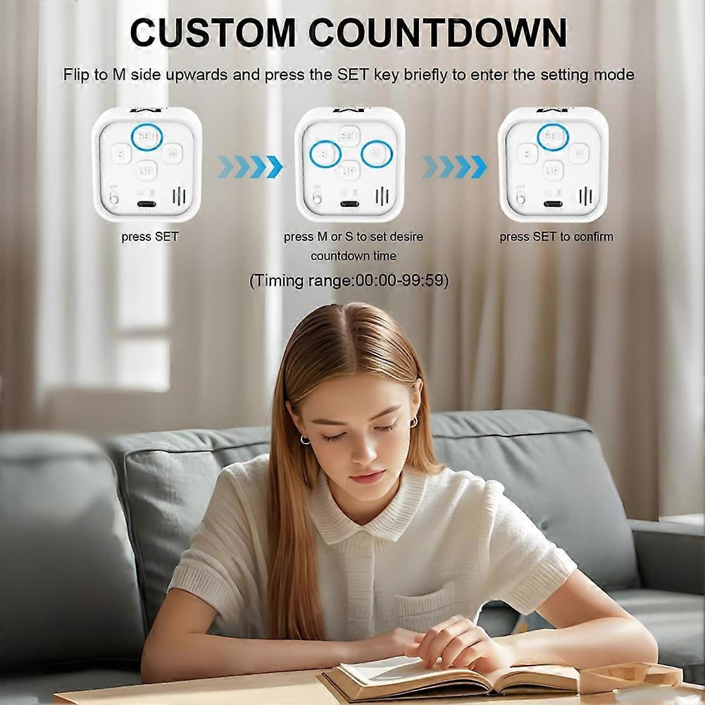 Rotating Cube Visual Timer 5, 25, 10, 50 Min Preset + Custom Countdown, Rechargeable Desk Productivity Flip Timer