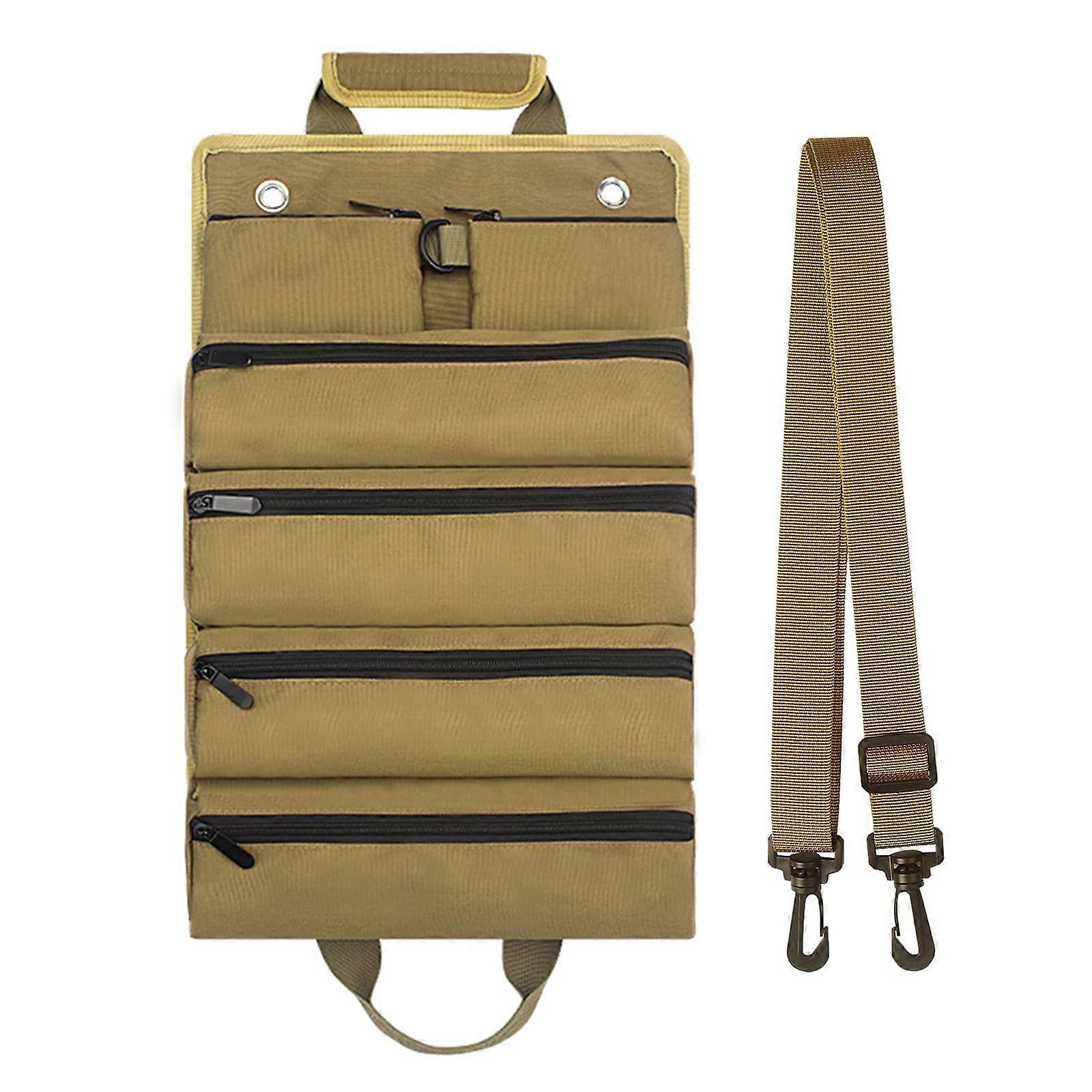 Professional Canvas Tool Roll Bag with 4 Pockets, Durable Fabric and Secure Buckle Closure