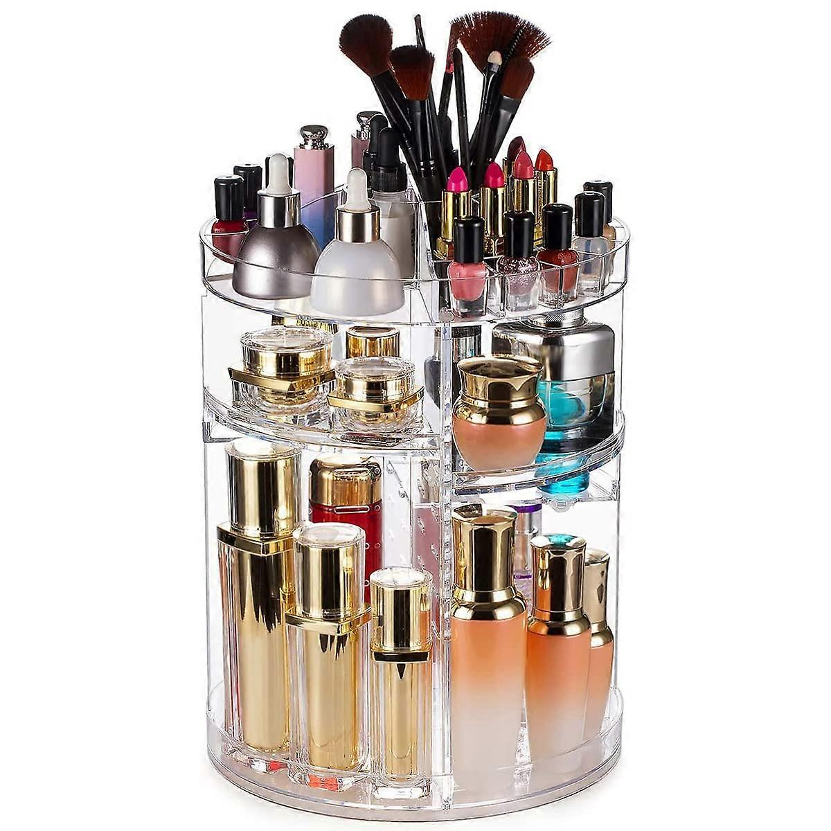 360 Rotating Makeup Organizer with Adjustable 4 Tiers, Clear Acrylic Large Capacity Vanity Storage
