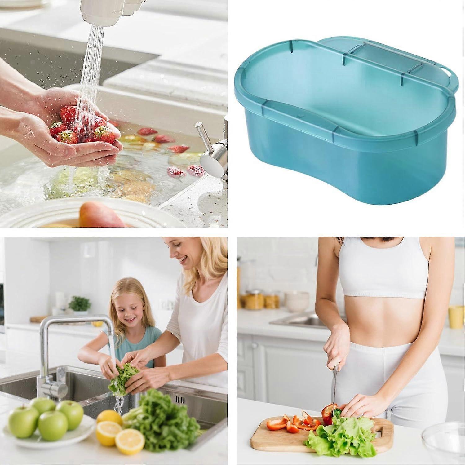 Sink Strainer with Removable Rustproof Basket, NoDrill Corner Fit for Kitchen Apartment Blue