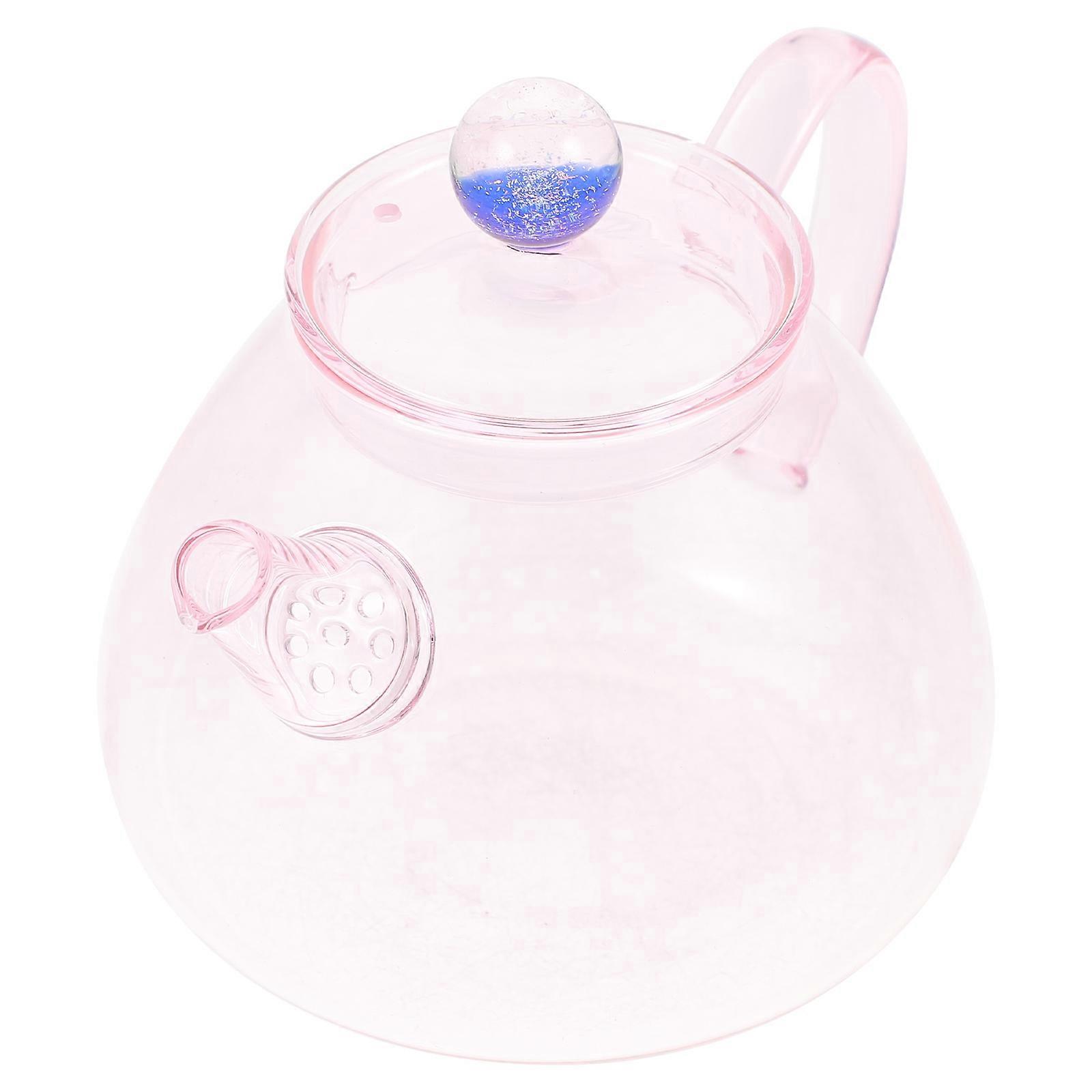 Clear Glass Tea Kettle Pink Teapot for Loose Tea 2Pcs Set