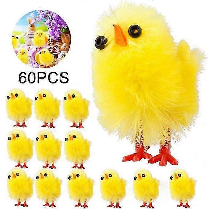 60 Pcs Mini Easter Chicks Yellow Easter Chenille Chicks 26-27s