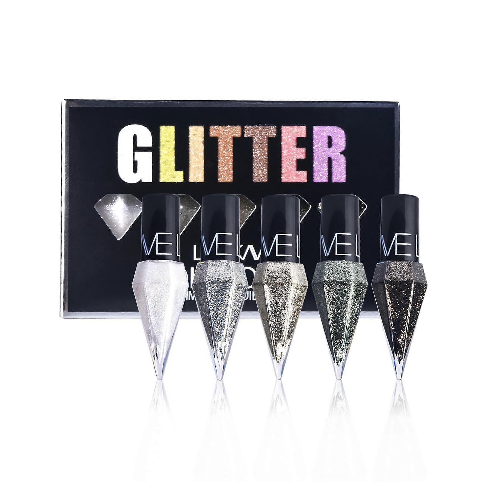 Glitter Liquid Eyeliner Set Waterproof Long Lasting Metallic Colors Smooth Precision 5 Pack