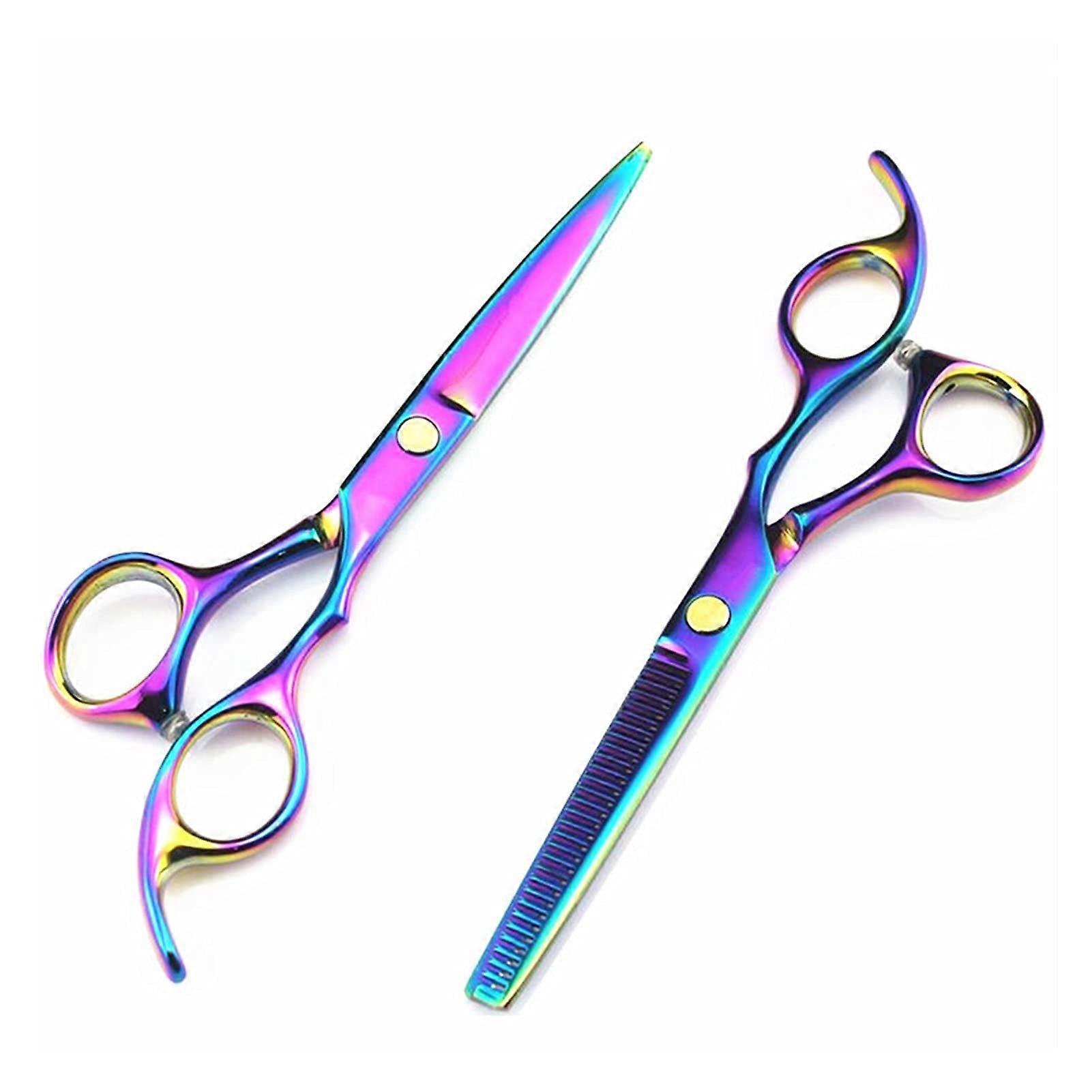 Tesoura de corte de cabelo profissional de 5,5 polegadas, modelo Rainbow, com cabo curvo ergonômico.