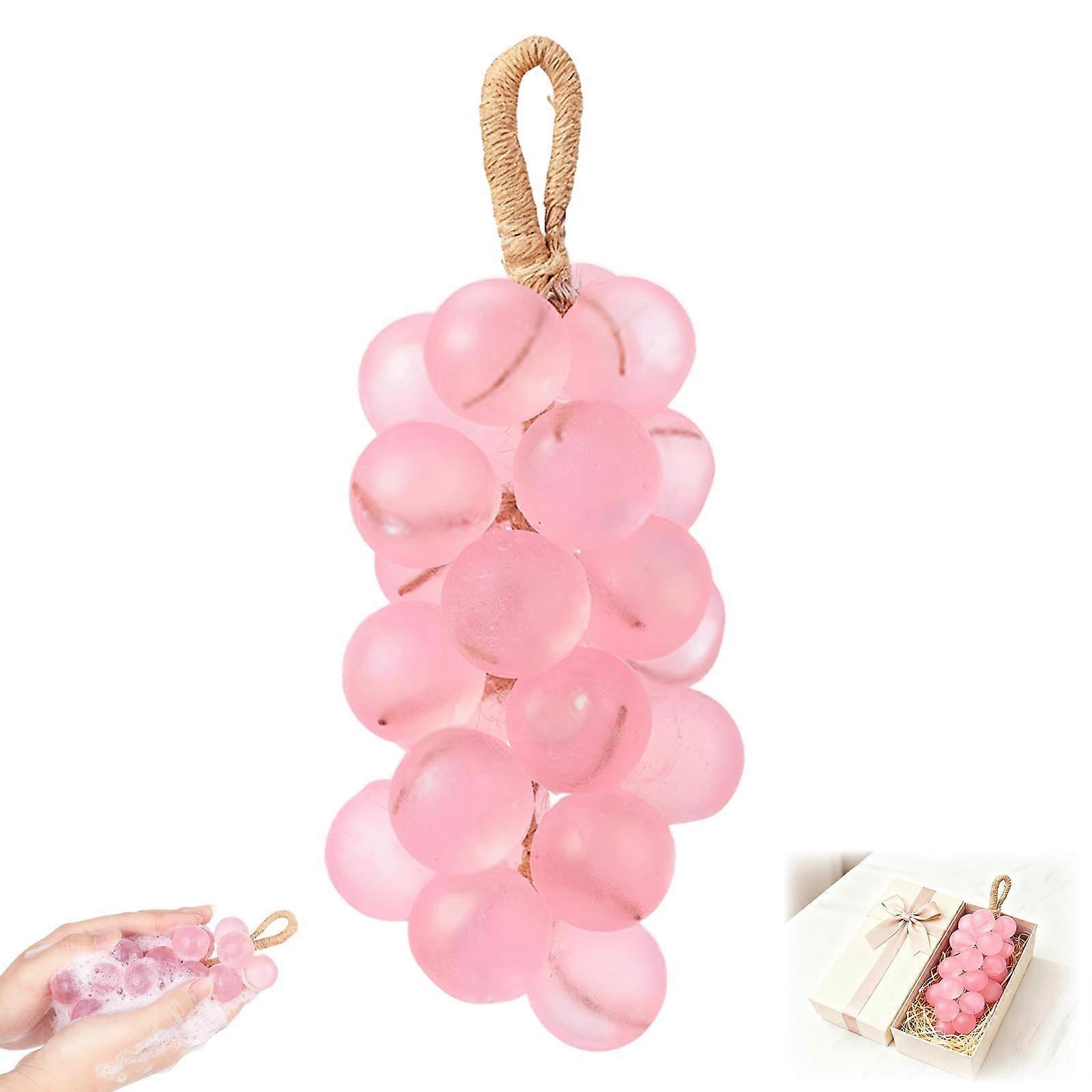Grape Soap on a Rope Handmade Decorative Pink Cluster Design Natural Cold Process Gift Bar