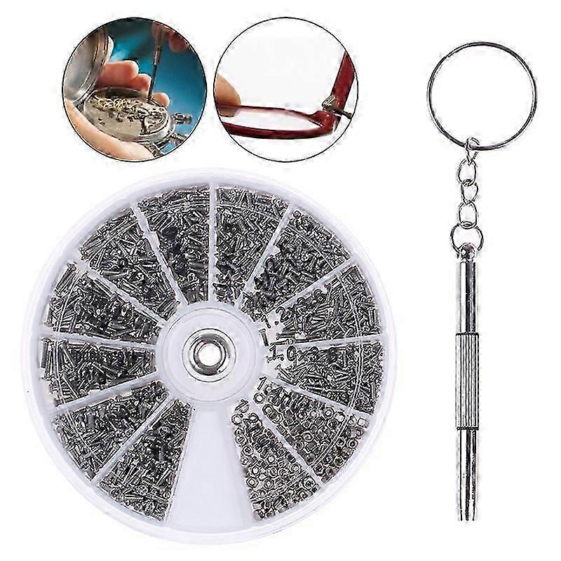 600Pcs Micro Screws Nuts & Screwdriver for Watch Glasses Repair Kit