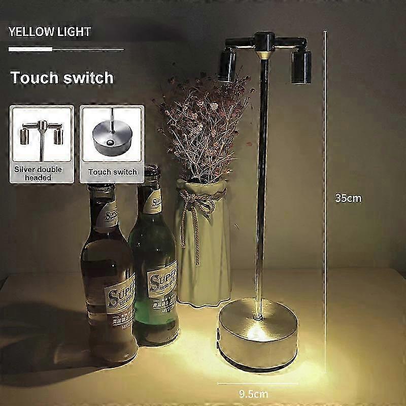 Rechargeable Table Lamp with Touch Stepless Dimming, Dual Head LED, USB Battery, 360° Coverage