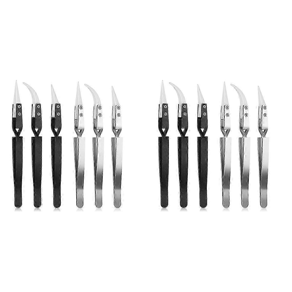 6Pcs Precision Reverse Ceramic Tweezers Pointed Curved Tips Tweezer