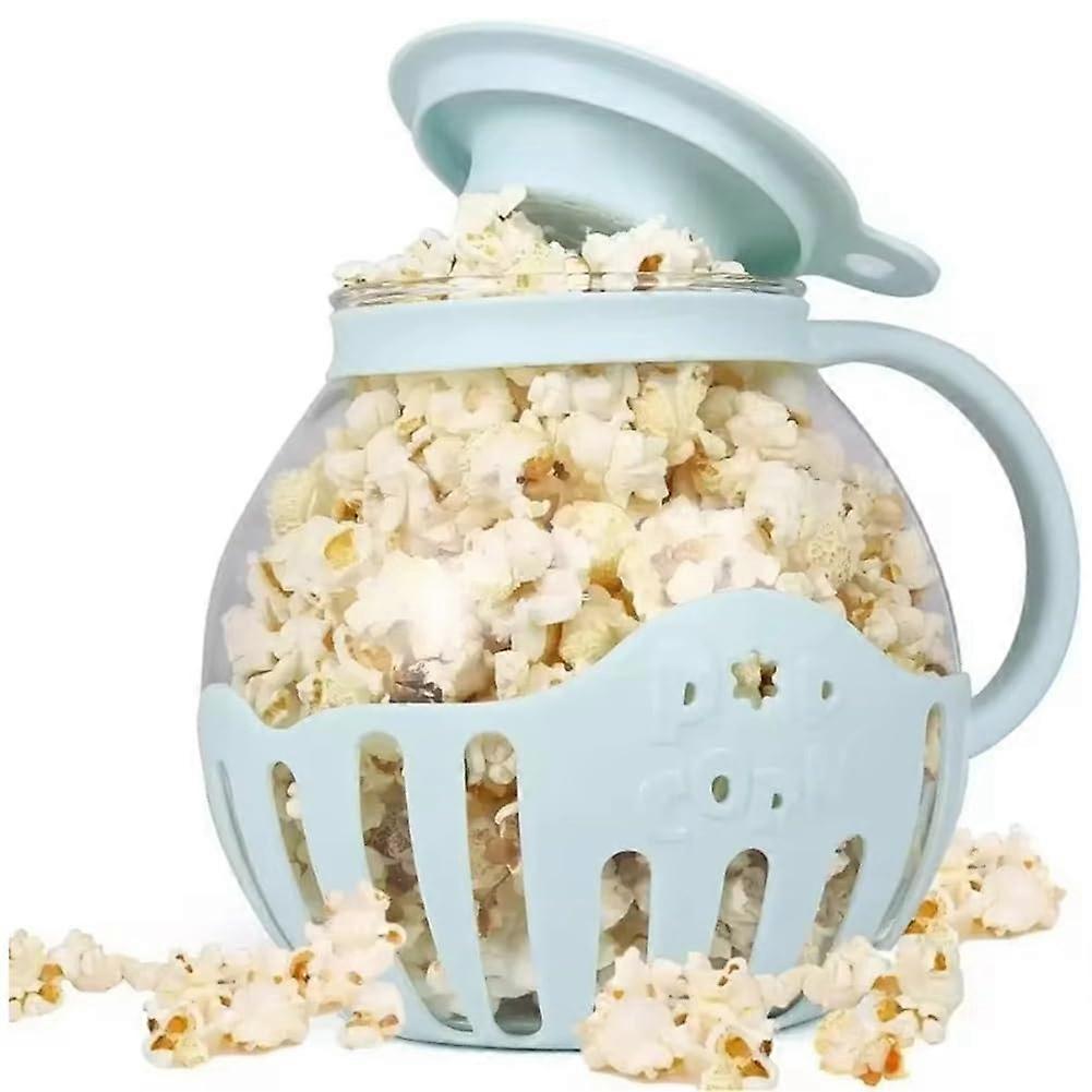 Microwave Popcorn Maker with Silicone Lid, Compact Bucket Style Reusable Blue Bowl