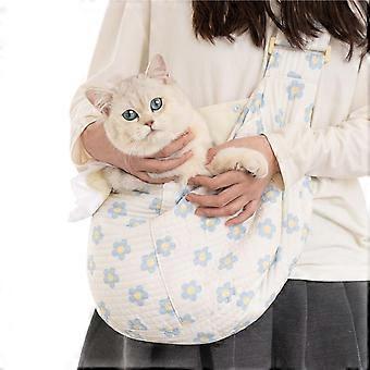 Pet Sling Carrier Cat Carrier Bag with Breathable Mesh, Safety Strap, Floral Design, Pocket, Blue