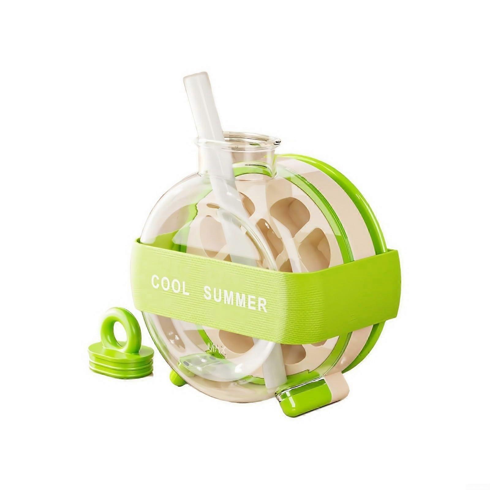 Portable Ice Cube Maker Bottle with Straw, OnePress Release, 2in1 Green Water Bottle