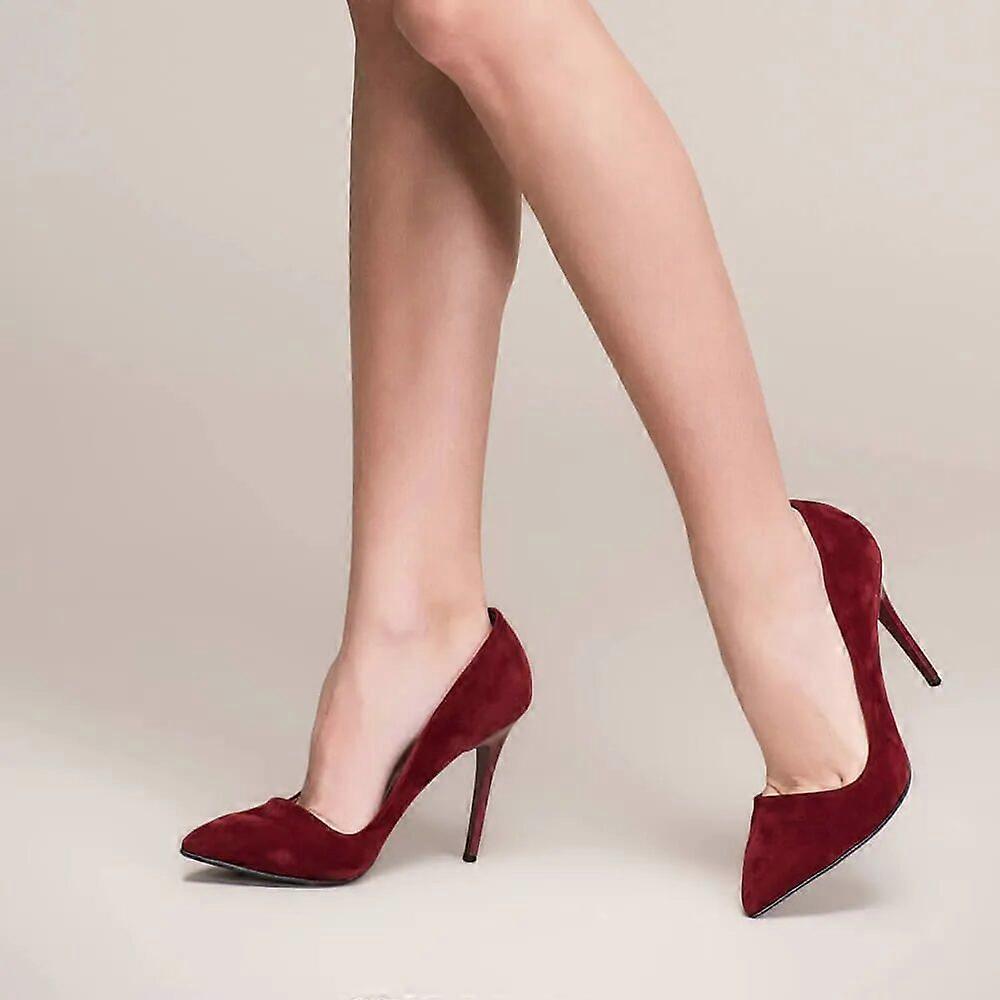 Burgundy Suede Round Toe Stiletto Pumps MA-021
