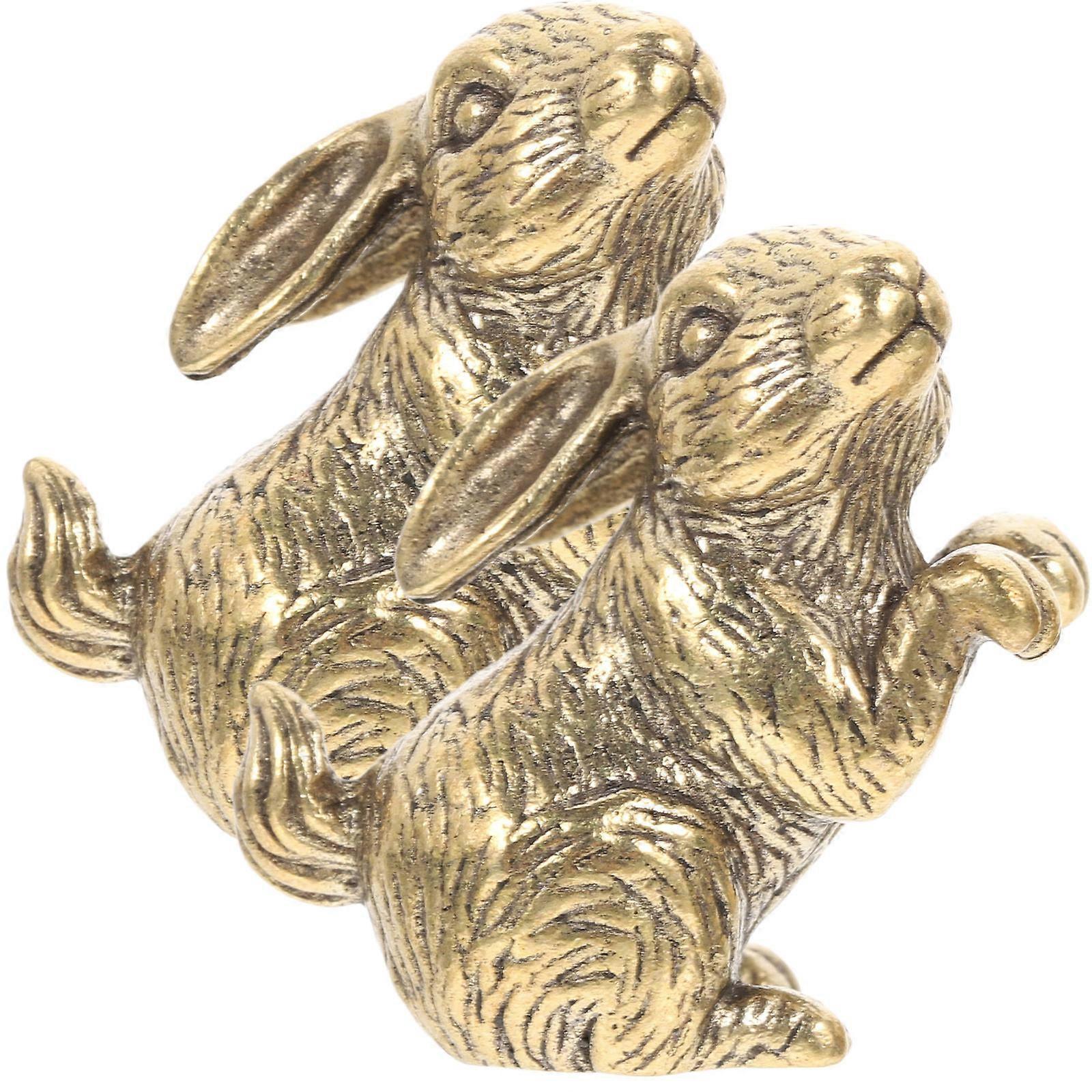Golden Brass Rabbit Statues for Home Decoration 2Pcs Set