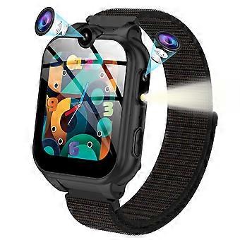 Kindersmartwatch met luisterboeken, 18 spelletjes, dubbele camera, muziek, stappenteller en alarm, zwart