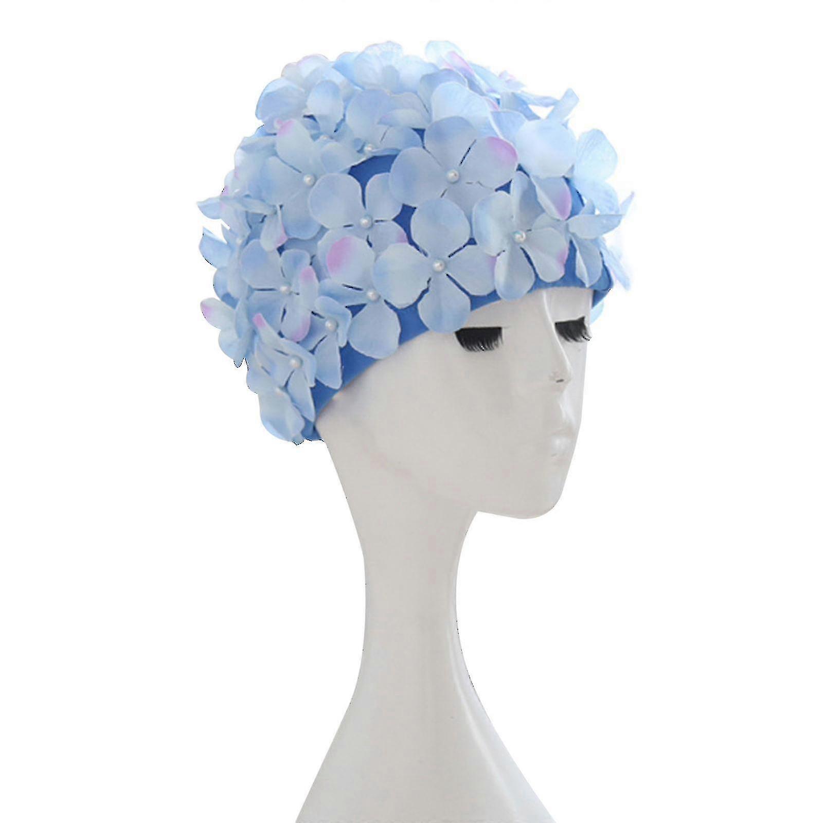 Badehette med 3D-blomsterblader, vanntett badehette for kvinner