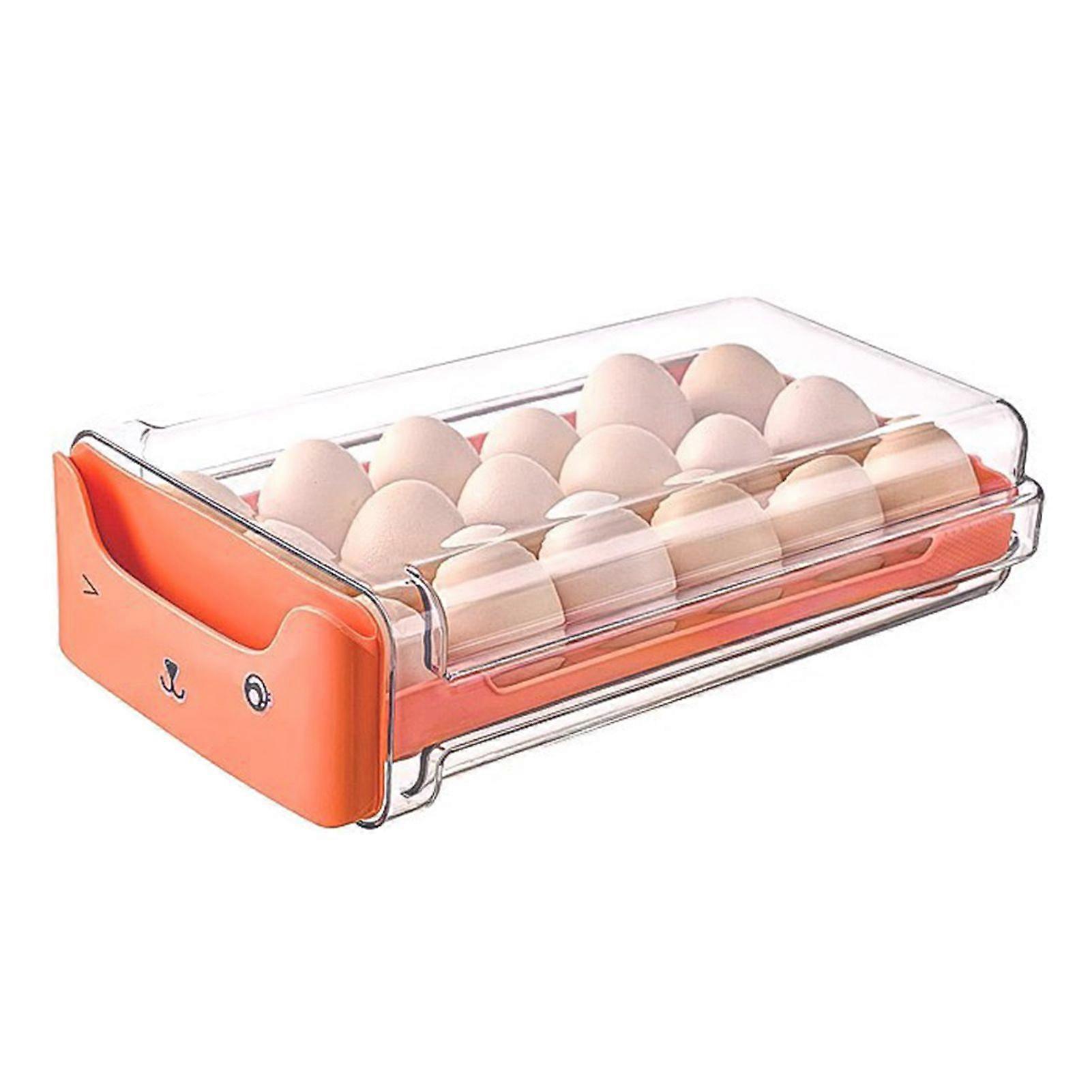 Cute Egg Storage Container, Transparent Stackable Plastic Egg Holder Tray for Refrigerators, Pull-Out Drawer Type