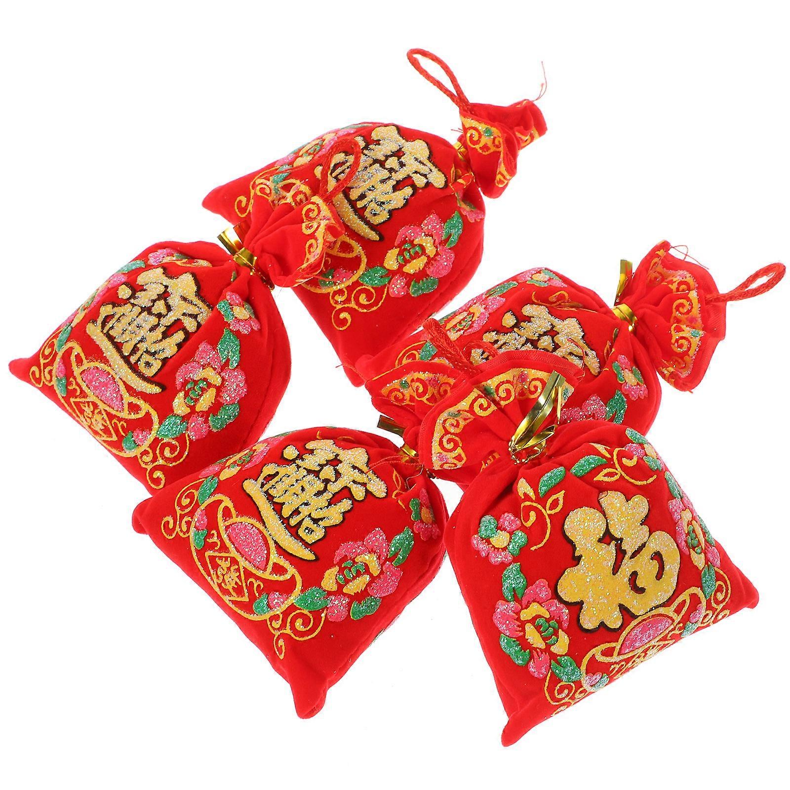 Blessing Bag Pendants Spring Decor Red Color Rectangular Shape Hanging 5Set