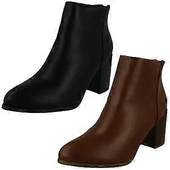 Damen-Ankle-Boots mit Blockabsatz und Reißverschluss hinten F51233 - Braunes Synthetikmaterial - UK-Größe 8 - EU-Größe 41 - US-Größe 10