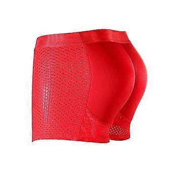 Men's Padded Underwear Boxer Briefs with Butt Enhancing Pads Mesh Shorts Buttock Lifter More Volumes Instantly Red
