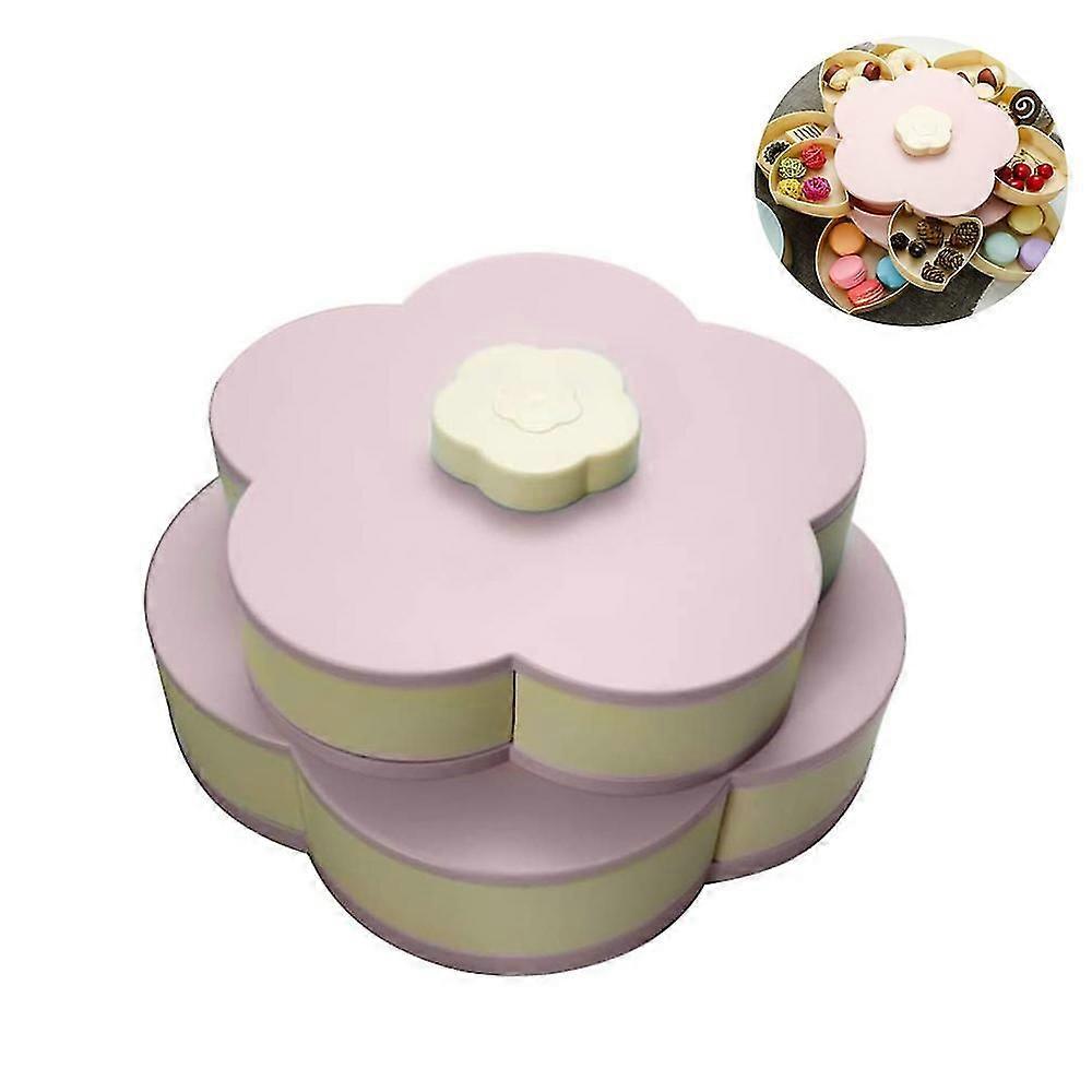Double Layers Snack Box Petal Shape Rotating Snack Tray ,pink
