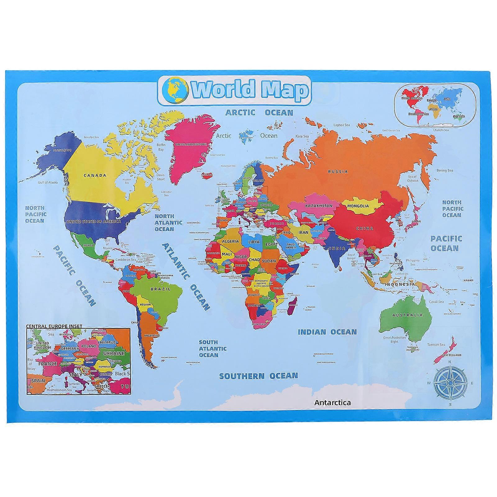 Large World Map Poster for Kids Educational Use 4 Sheets
