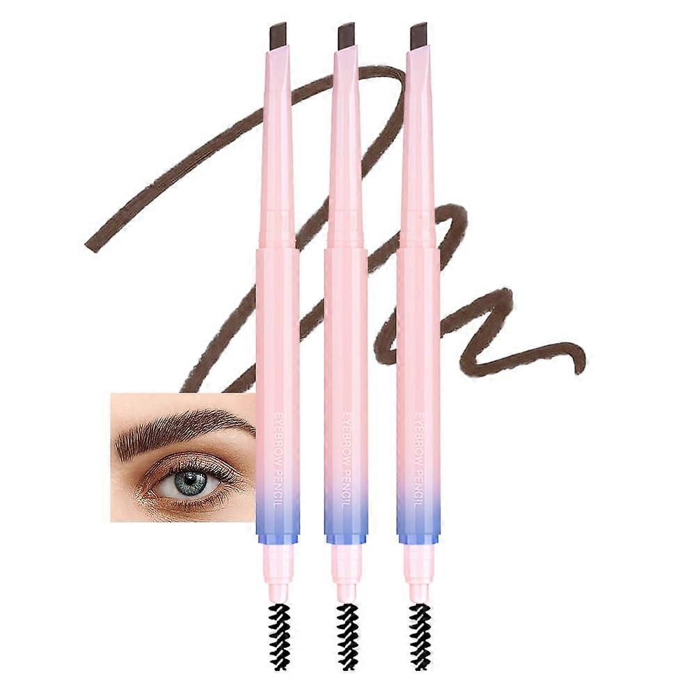 3Pack Waterproof Retractable Eyebrow Pencil with DualSided Brush, Triangular Tip, Brown