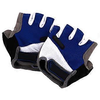 1Pair Blue Fabric Cycling Gloves Outdoor Half Finger Gloves for Protection