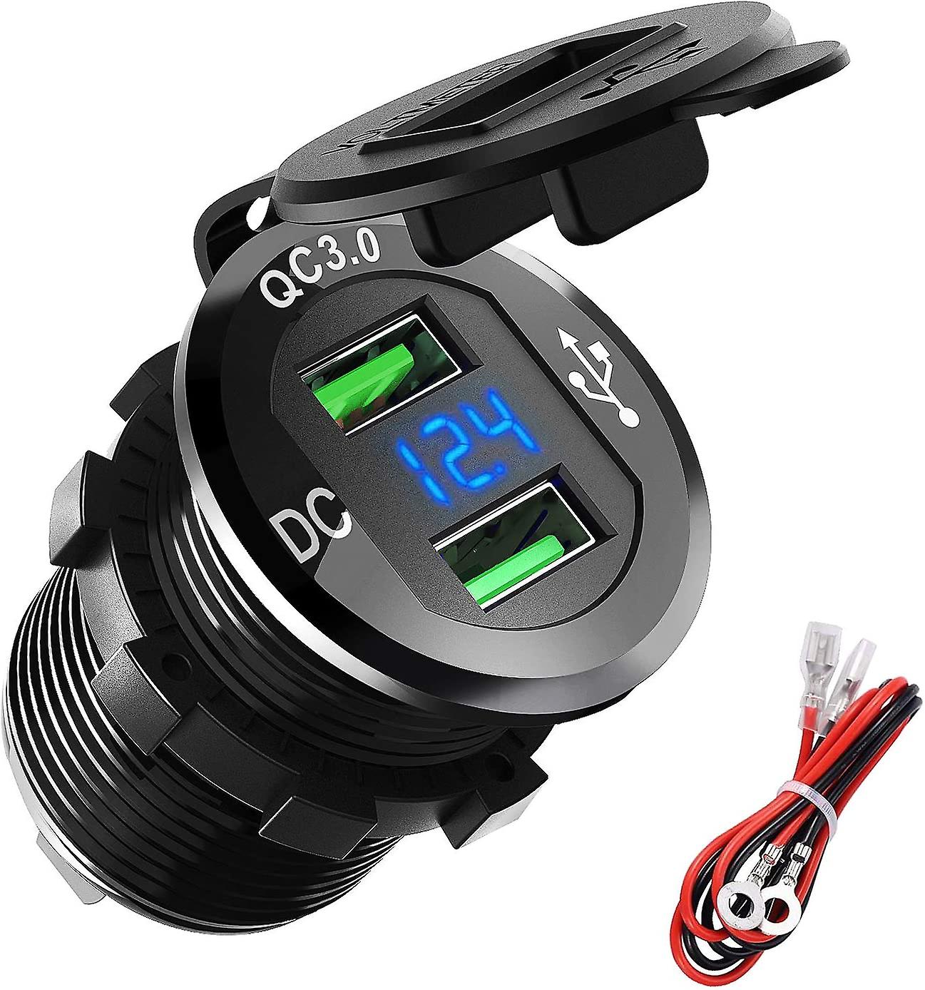 Γρήγορη φόρτιση 3.0 υποδοχή φορτιστών USB, αδιάβροχη έξοδος προσαρμοστών δύναμης φορτιστών αυτοκινήτων 12V/24V 36W αλουμινίου αδιάβροχη διπλή QC3.0 με την επίδειξη LED για το θαλάσσιο σκάφος αυτοκινήτων
