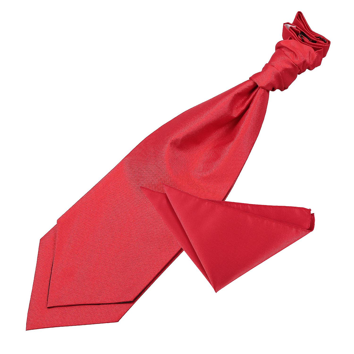 Red Solid Check Wedding Cravat and Pocket Square Set