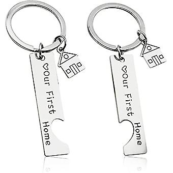 Couples Keychain 2pcs Stainless Steel Keyring Chain Engraved