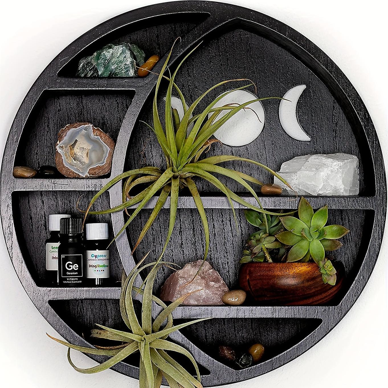 1st Crescent Moon Shelf för kristallstenar Eteriska oljor Små växter och konst Crystal Display Shelf Gotisk väggdekor Rustika Boho hyllor Woode