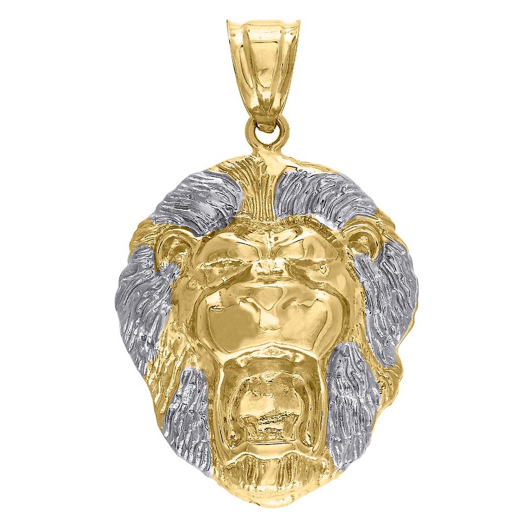 10k Gold Two tone Dc Mens Lion Head Height 40mm X Width 24.6mm Animal Charm Pendant Necklace for Men
