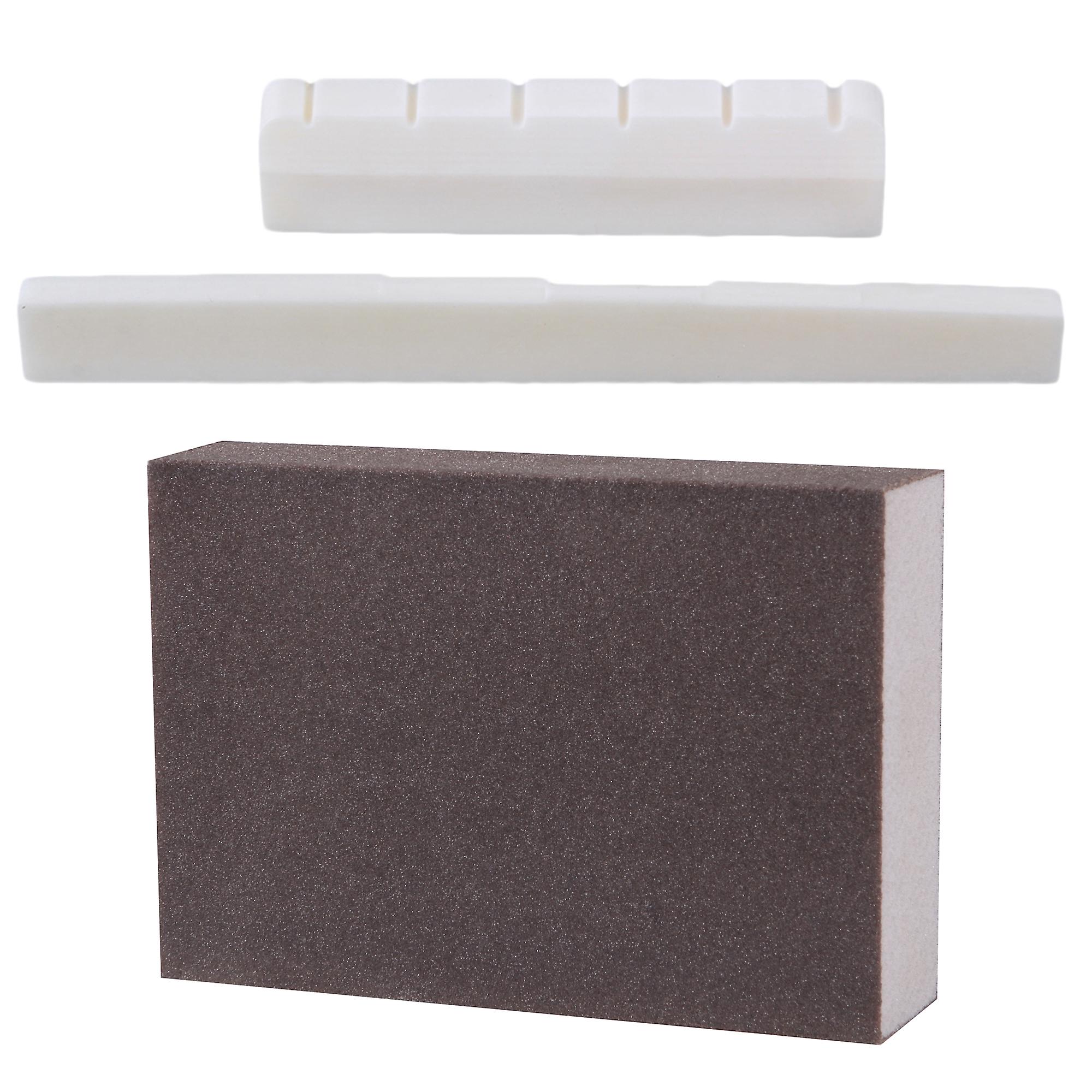 Slotted Guitar Saddle & Nut Bone for Guitar Bass w/ Sanding Block Kit