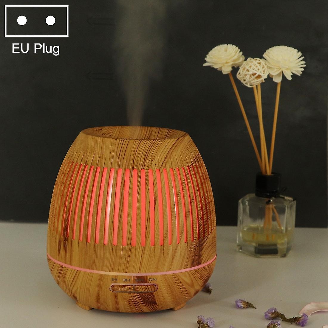 400ml Hollow-out LED Humidifier Wood Grain Air Purifier Aromatherapy Machine with Colorful LED EU Pl
