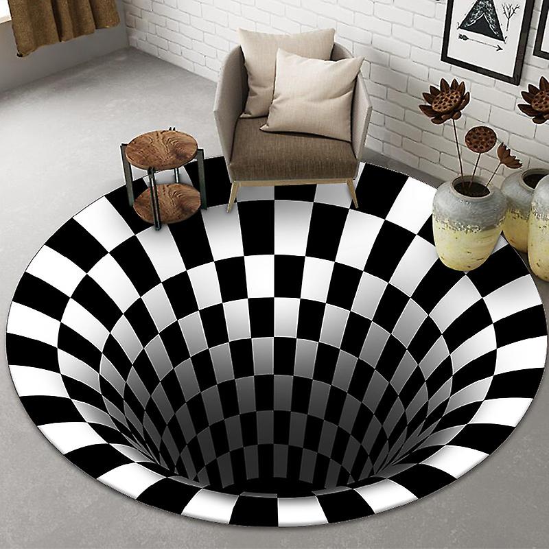 3d Illusion Trap Of Black-and-white Stereoscopic Vision Circular Carpet