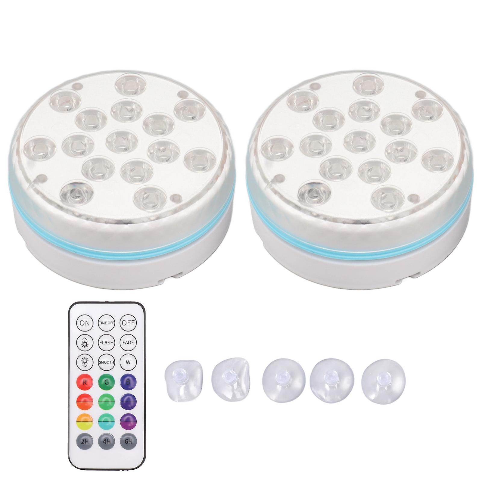 2PCS Submersible Pool Light with Remote Control Magnetic Suction Cup 15 Lamp Beads LED Underwater Lamp for Fish Tank