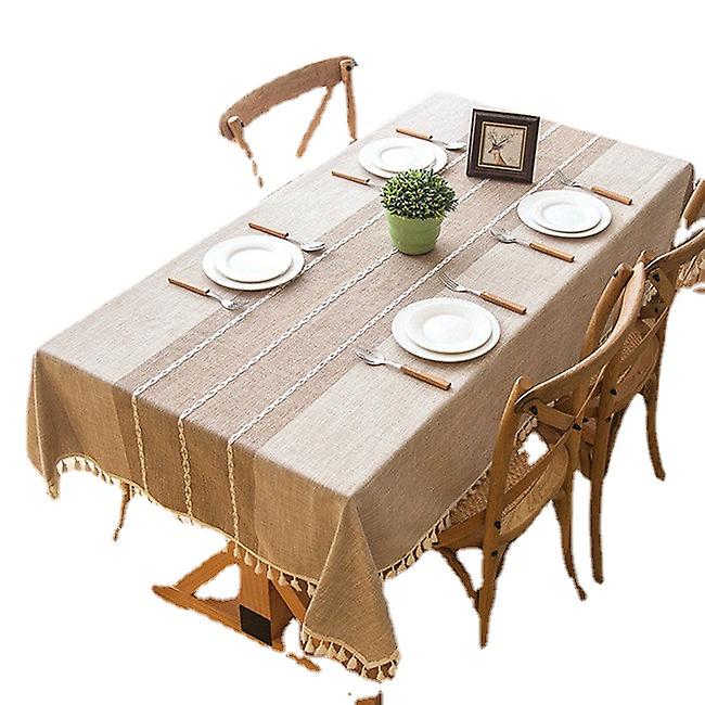 Plaid Decorative Linen Tablecloth With Tassel Waterproof Oilproof Thick Rectangular Wedding Dining Table Cover Tea Table Cloth