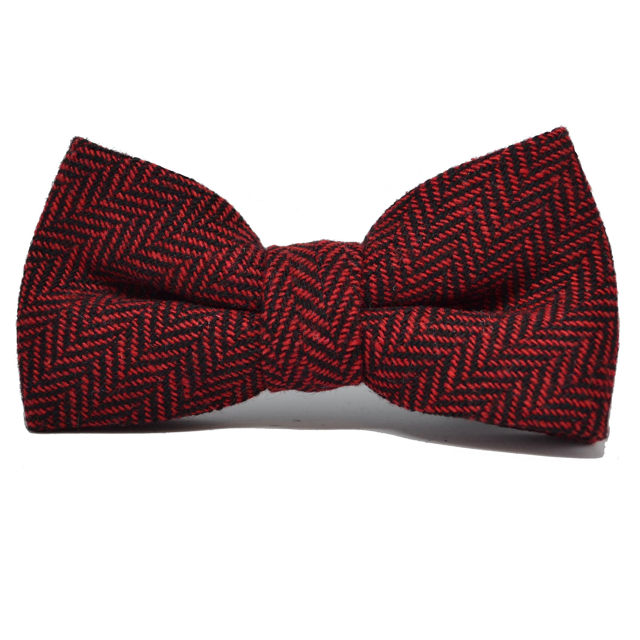 Cranberry Red & Black Herringbone Tie, Bow Tie & Pocket Square Set