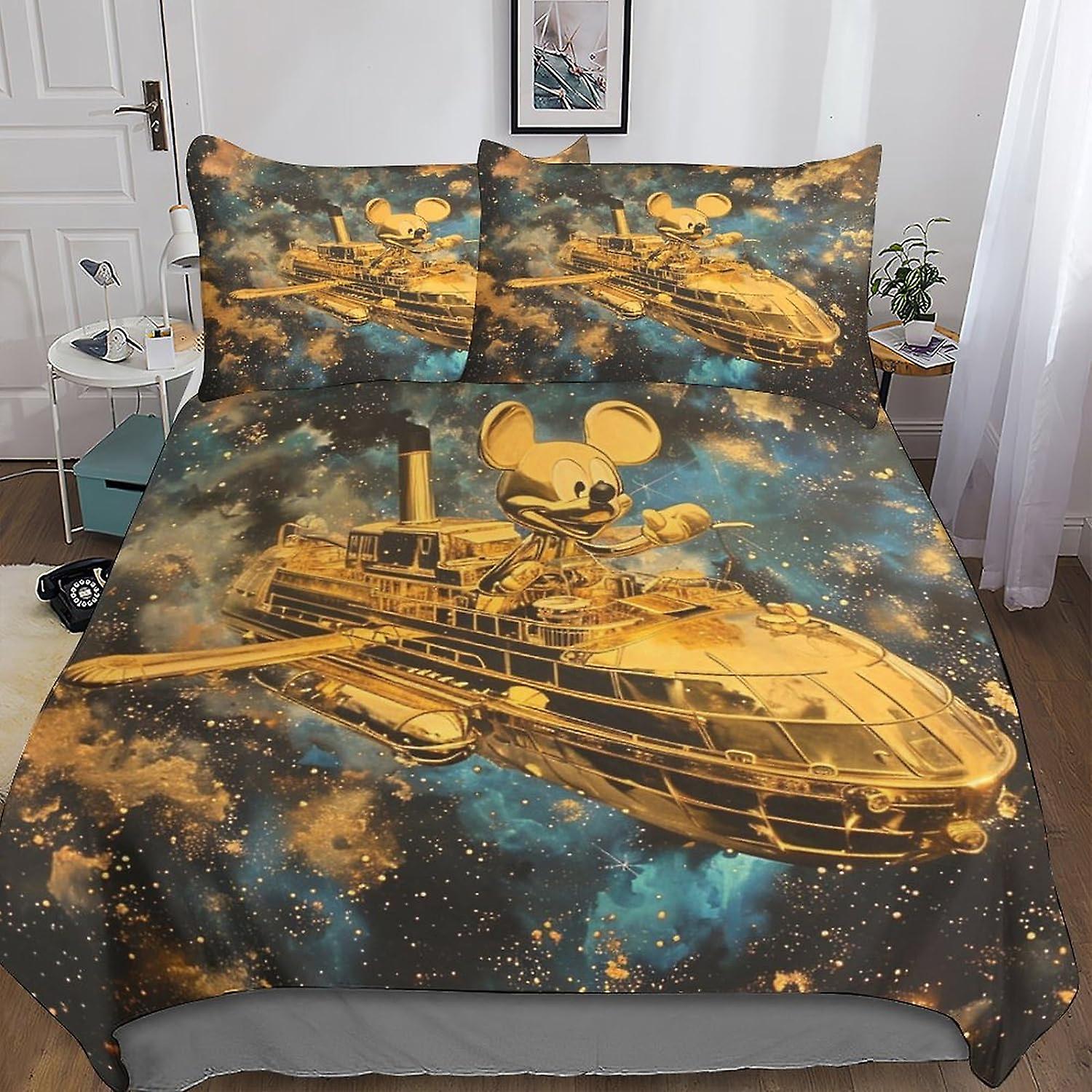 DSJackson Mickey Mouse 3-piece Duvet Cover 3D Printed Cartoon Quilt Cover Bedding Set with Microfiber with Hidden Zipper Closure with Pillowcases Kids