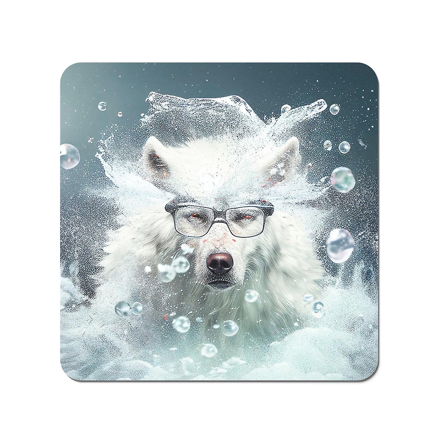 White Wolf With Glasses Splashart Coasters