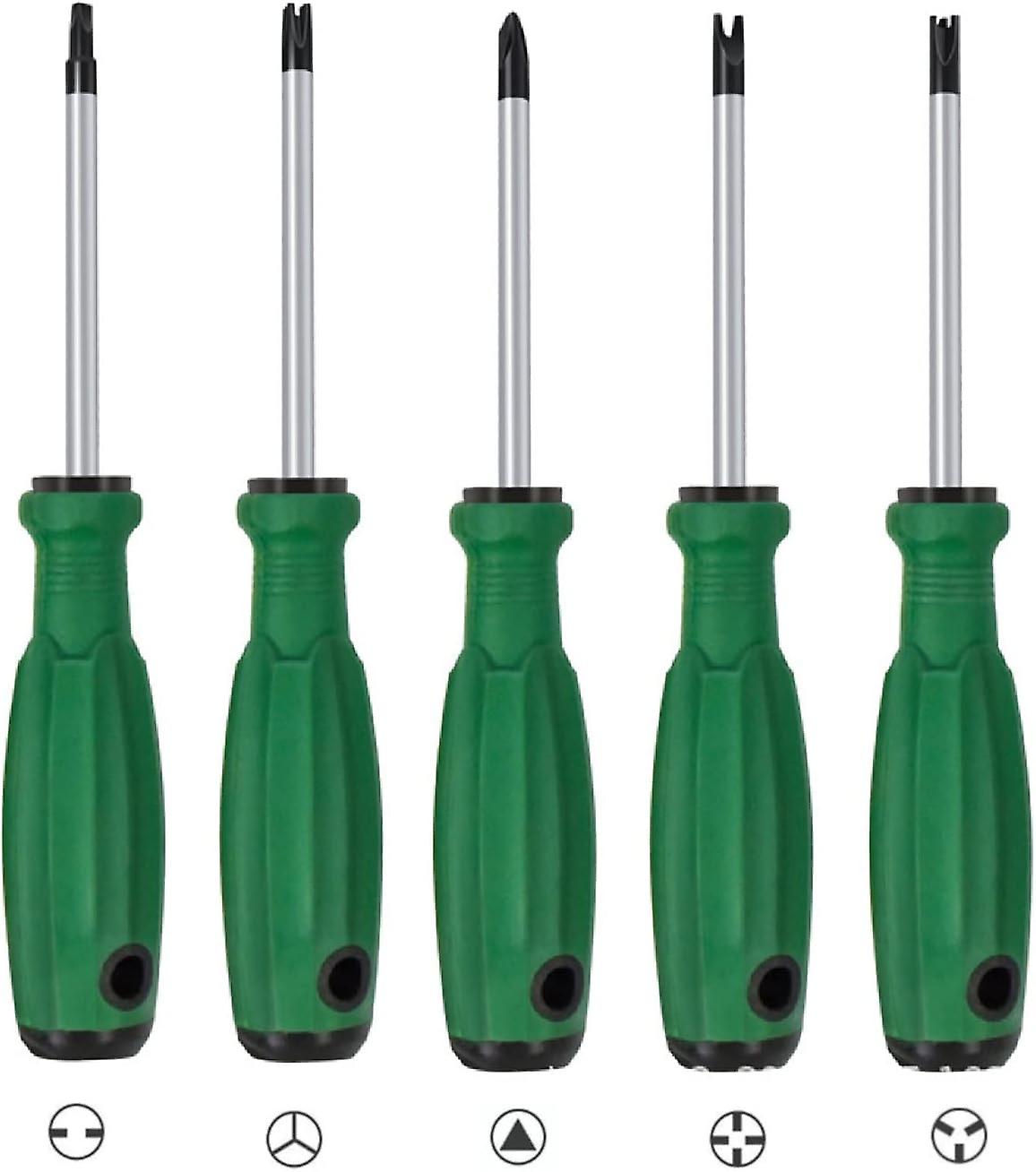 5pc Screwdriver Set - Chrome Vanadium Steel with Magnetic Bits - Includes U Y Inner Cross Triangle 3 Point Shape Precision Screwdriver