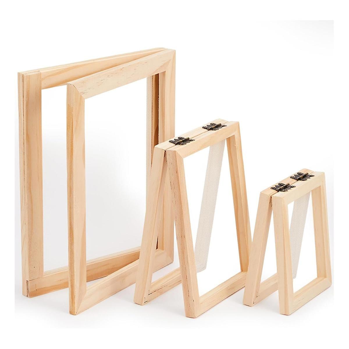 3 Pieces Paper Making Wooden Paper Making Mould Papermaking Screen Kit 3 Size Frame for DIY (A7, A6, A5)