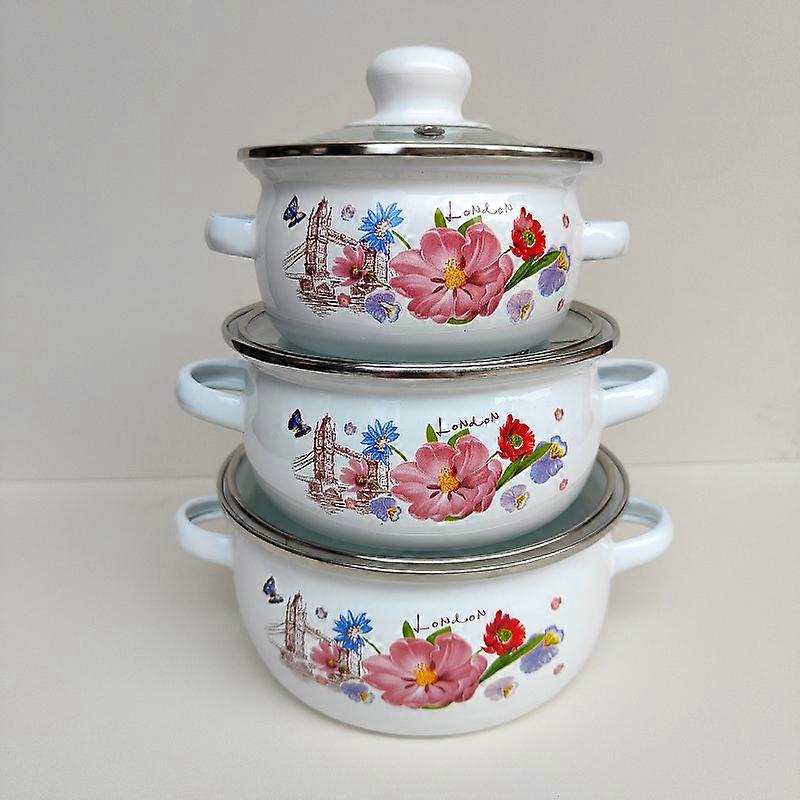 3 قطع المطبخ حساء وعاء منزلي الحساء وعاء المينا المينا للطبخ وعاء الطبخ بمقبض مزدوج